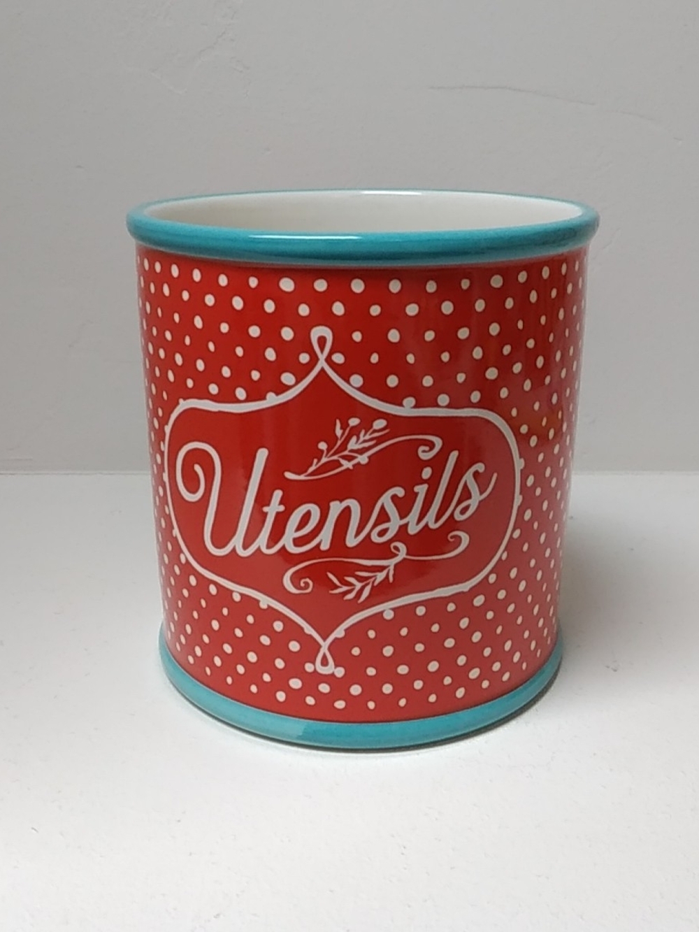 The Pioneer Woman Polka Dot Utensil Crock Red & Blue Ceramic